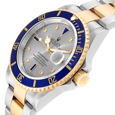 rolex submariner date diamond sapphire serti men's watch 16613|rolex submariner blue dial.